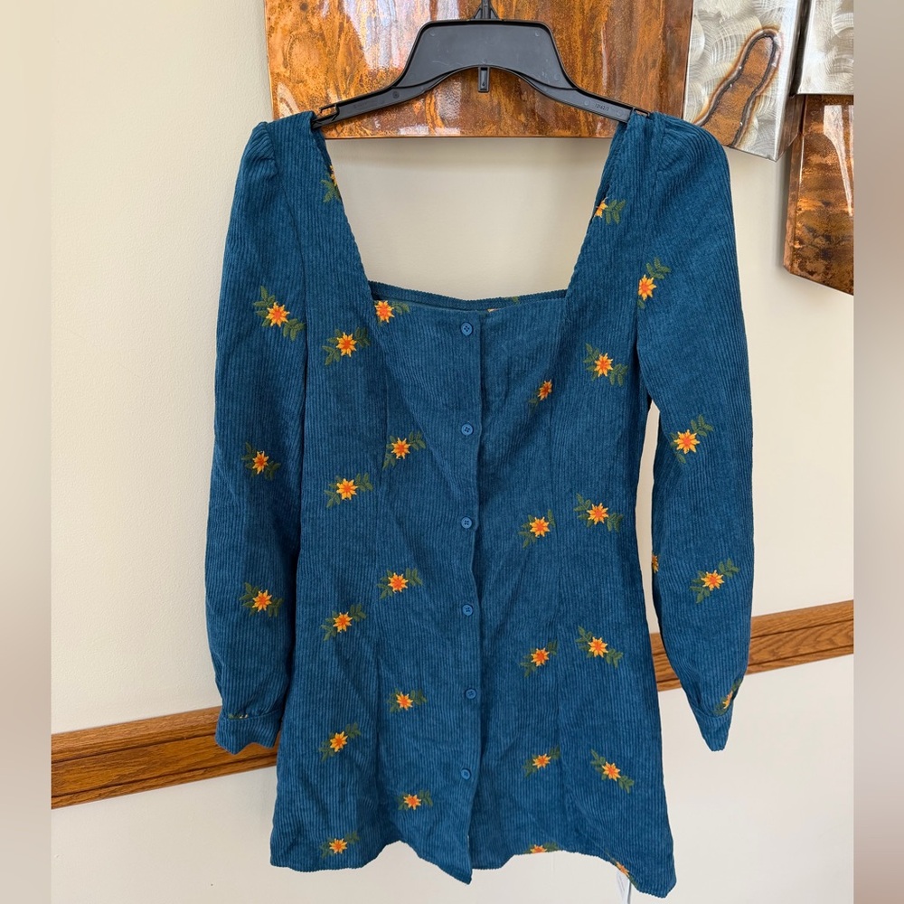 Cider Corduroy Floral Embroidered Mini Dress NWT S - Picture 4 of 9